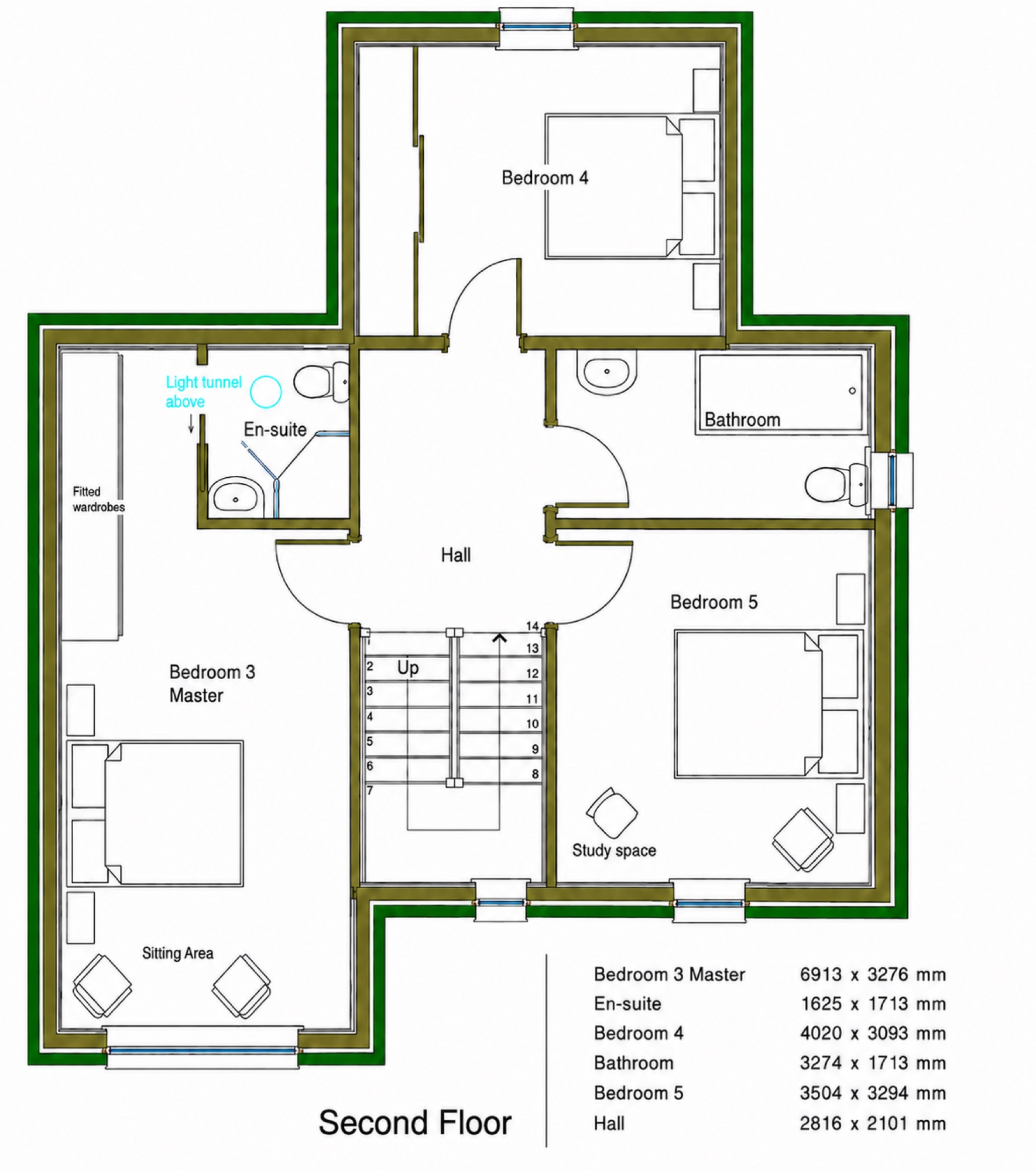 Second floor plan for a Braeview Gardens town home
